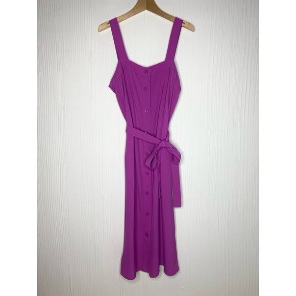 EVERLANE Japanese Goweave Button Up Picnic Midi Dress in Magenta Pink NWT US 10 - Picture 6 of 13